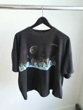 Vtg 90s Wolves Canada Nature T-Shirt XL Fruit of the Loom Distressed Sun Faded